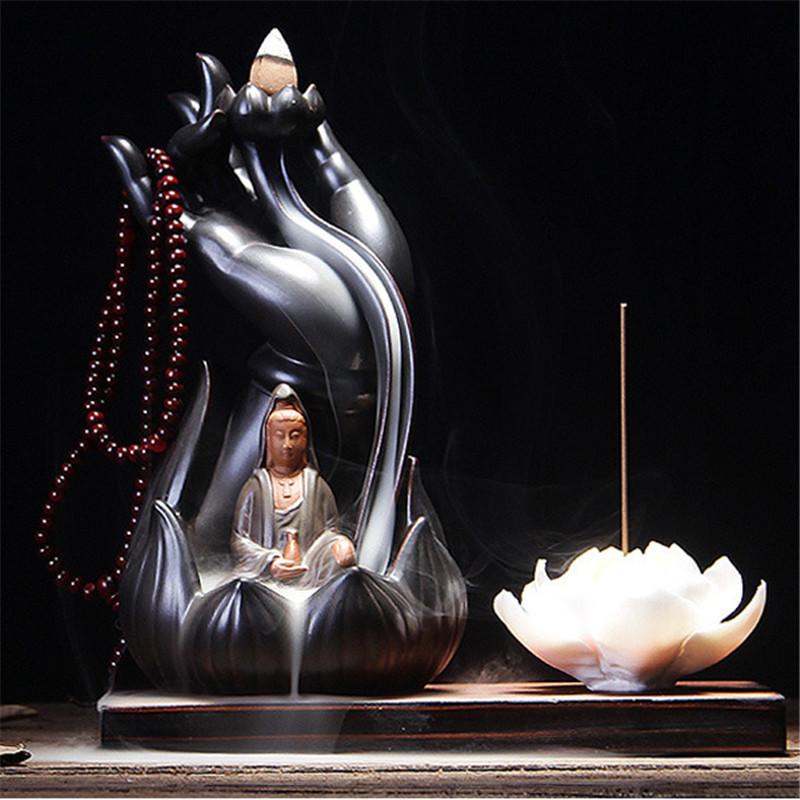 Lotus Line Glaze Buddha Incense Burner