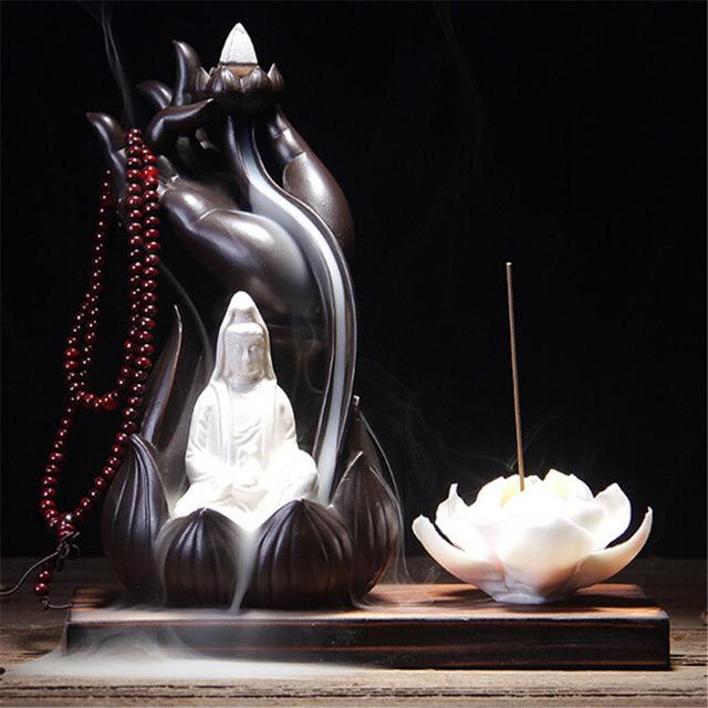 Lotus Line Glaze Buddha Incense Burner